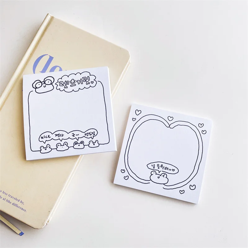 Bloc-notes dessin animé grenouille mignon, noir et blanc, petits traits, Mini bloc-notes Kawaii, papier pour messages, papeterie scolaire, 50