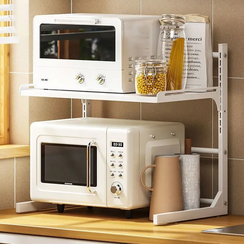 

Kitchen Retractable Microwave Oven Storage Rack Household Countertop Cooker Oragnizer Cabinets Adjustable Seasoning Rack Shelf