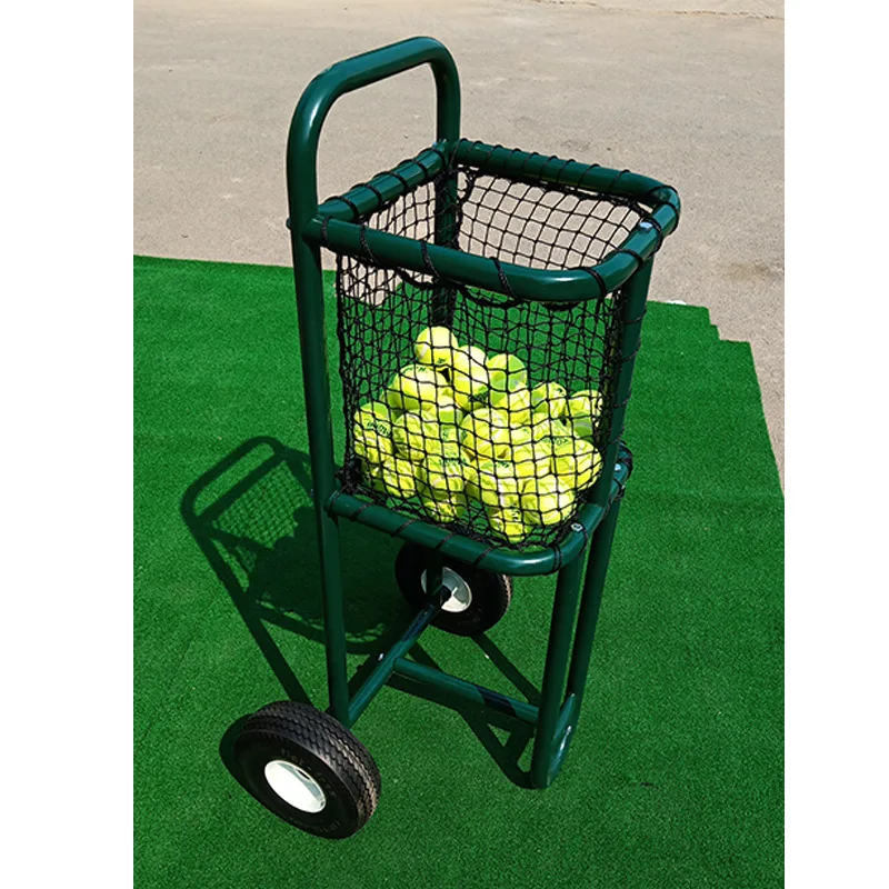 

Tennis coach loading cart picking up basket net frame loading basket