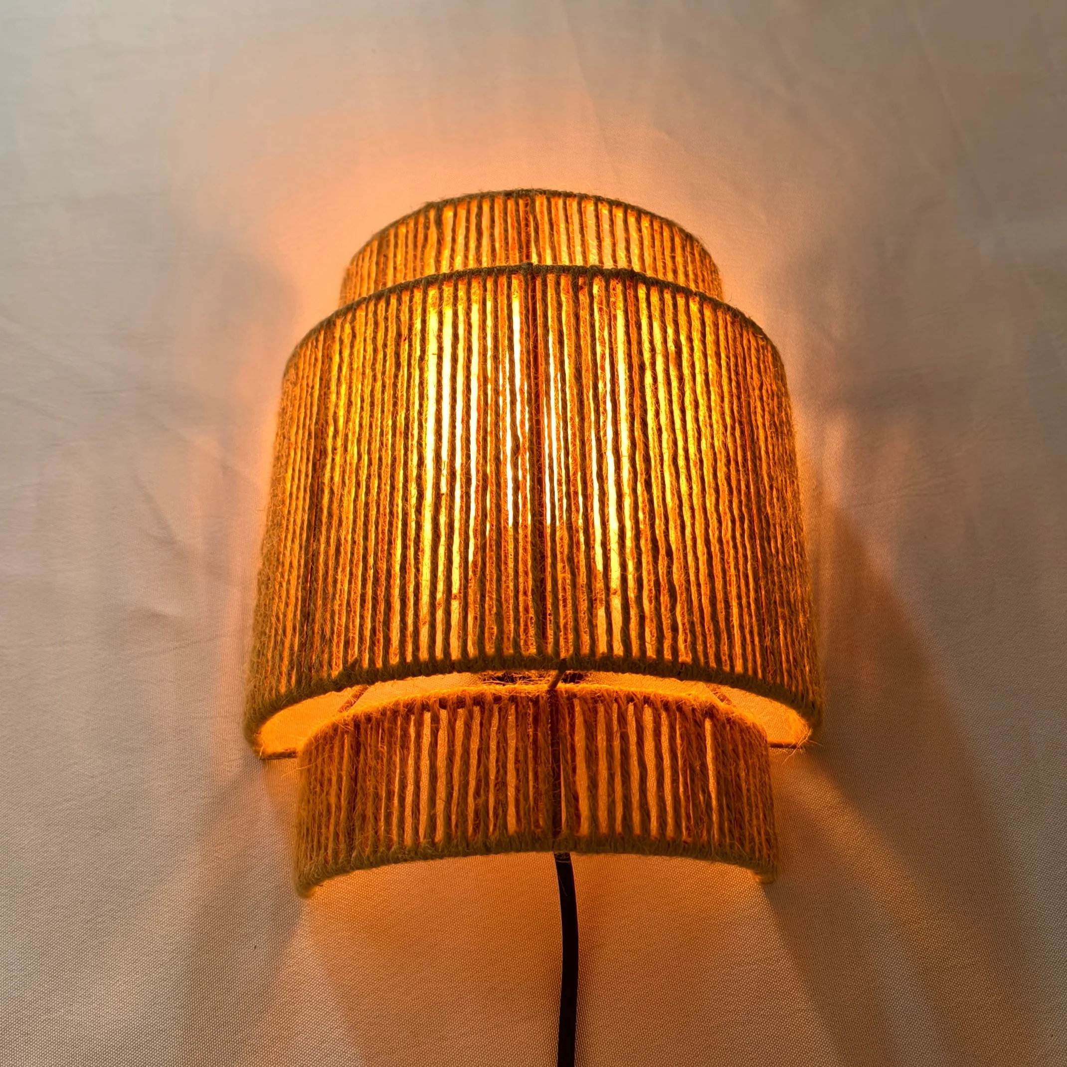 

Rustic E27 Hemp Rope Interior Wall Lights Natural Twine Hand Knit Wall Light Sconces Boho Farmhouse Rattan Lampshades Wall Lamps