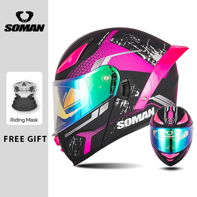 

Full Face Racing Helmets Winter Warm Double Visor Flip Up Motorcycle Helmets Motorbike DOT Approved Modular Helmet