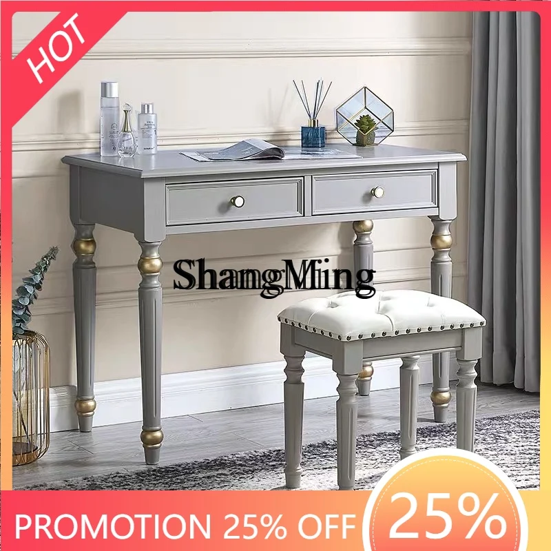 CL light luxury desk solid wood computer home bedroom retro gray small writing study table