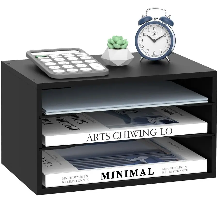 

Деревянный органайзер для стола, 3-уровневый органайзер для бумаг и файлов для офиса, школы и дома, черный