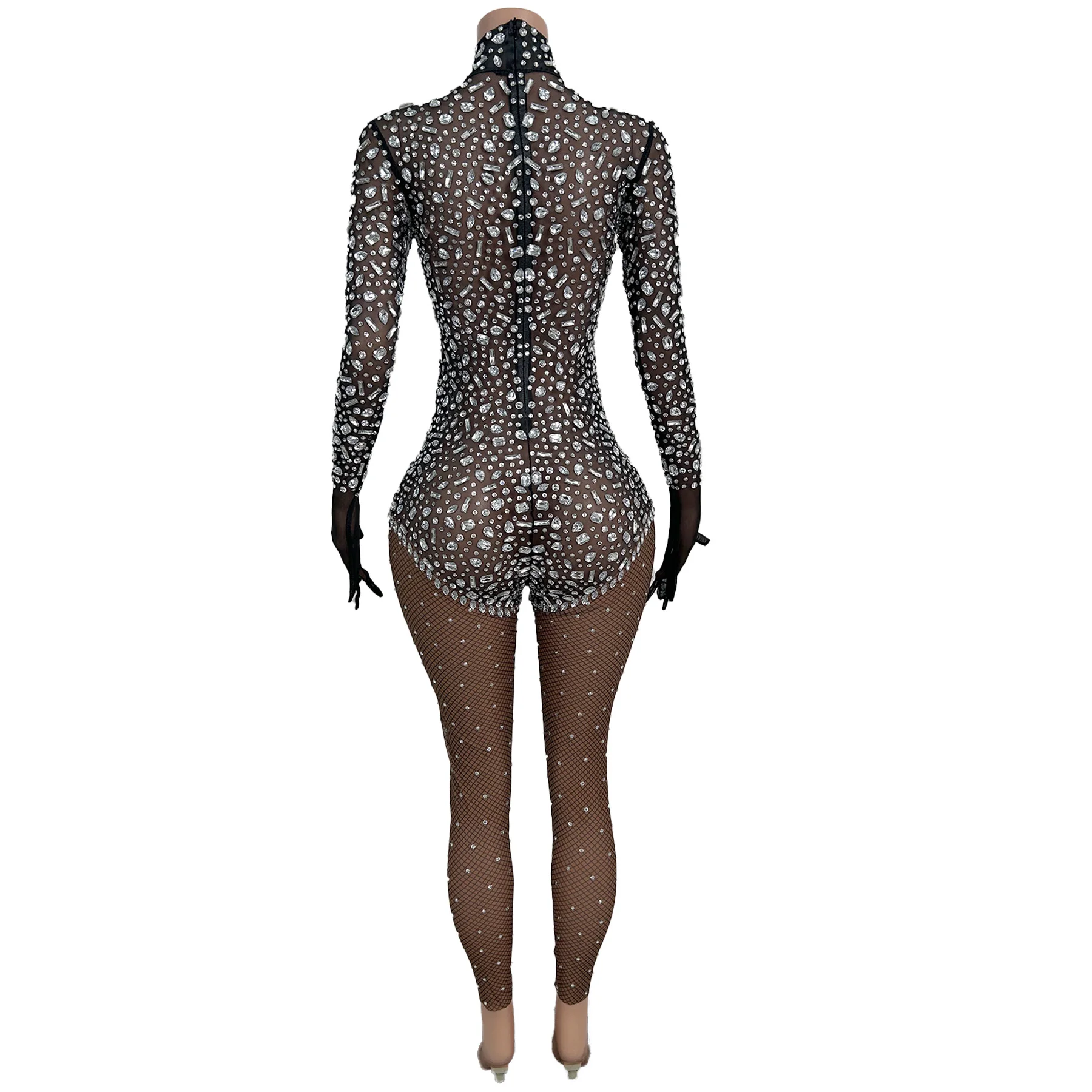 Cristalli brillanti di lusso di fascia alta vedere attraverso la tuta in rete evento gig Showgirl Drag Queen Performer Waer vestito sexy Zawenku