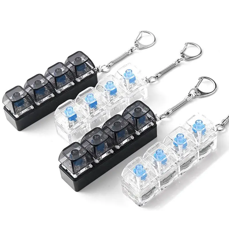 Fingertip Keyboard Keychain Fidget Toy 4 Button LED Light Stress Relief Adult Kids Sensory Portable Gadget Home Study