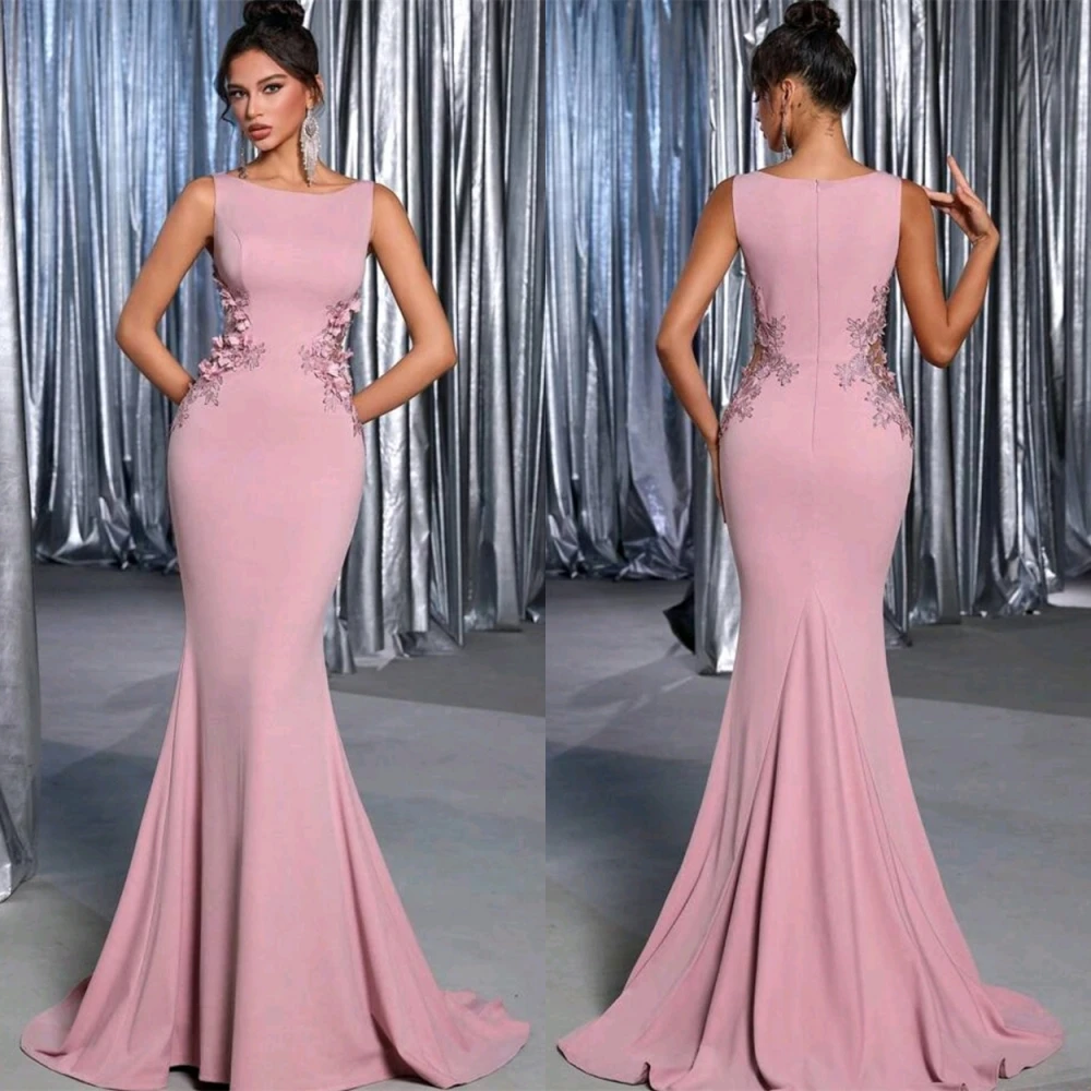 ที่กําหนดเอง Elegant Jersey Mermaid ชุดราตรีดอกไม้ที่ละเอียดอ่อนชุดราตรีหรูหรากวาดรถไฟชุดพิเศษ