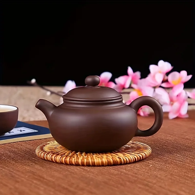 220cc Chinese Yixing Handmade Purple Sand Tea Pot Kung Fu Tea Set Small Size Xishi Pot, Household Filter Brewing Hand Handle Pot