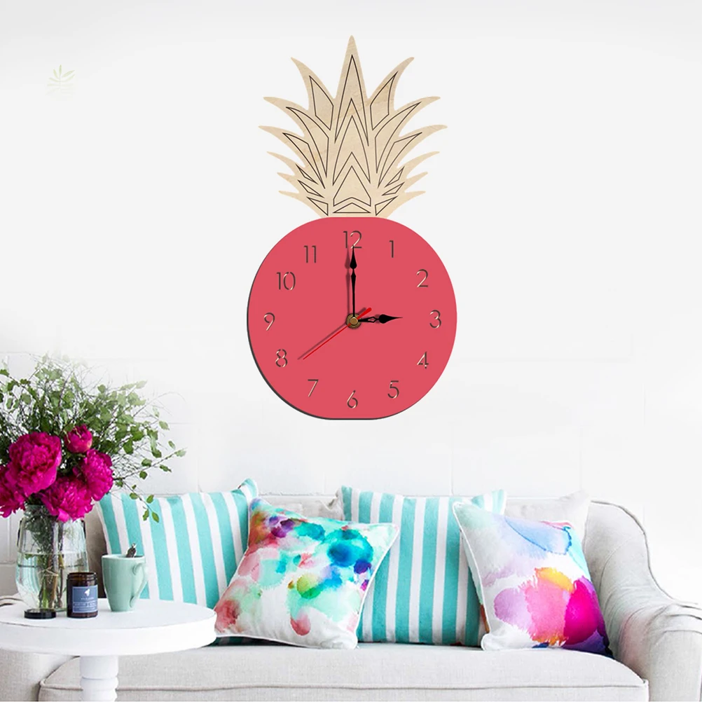 

DIY Quiet Pineapple Shape Wall Clock Silent Acrylic Watch for Kids Room Living Room Bedroom Pink Without