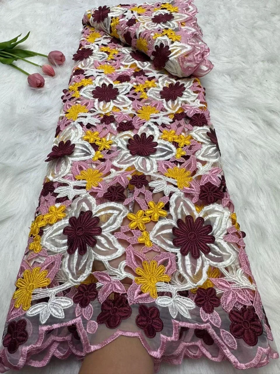 

3D African Guipure Lace Fabric 2026 High Quality Sequins French Nigerian Cord Lace Fabrics for Party Evening Dresses Sewing