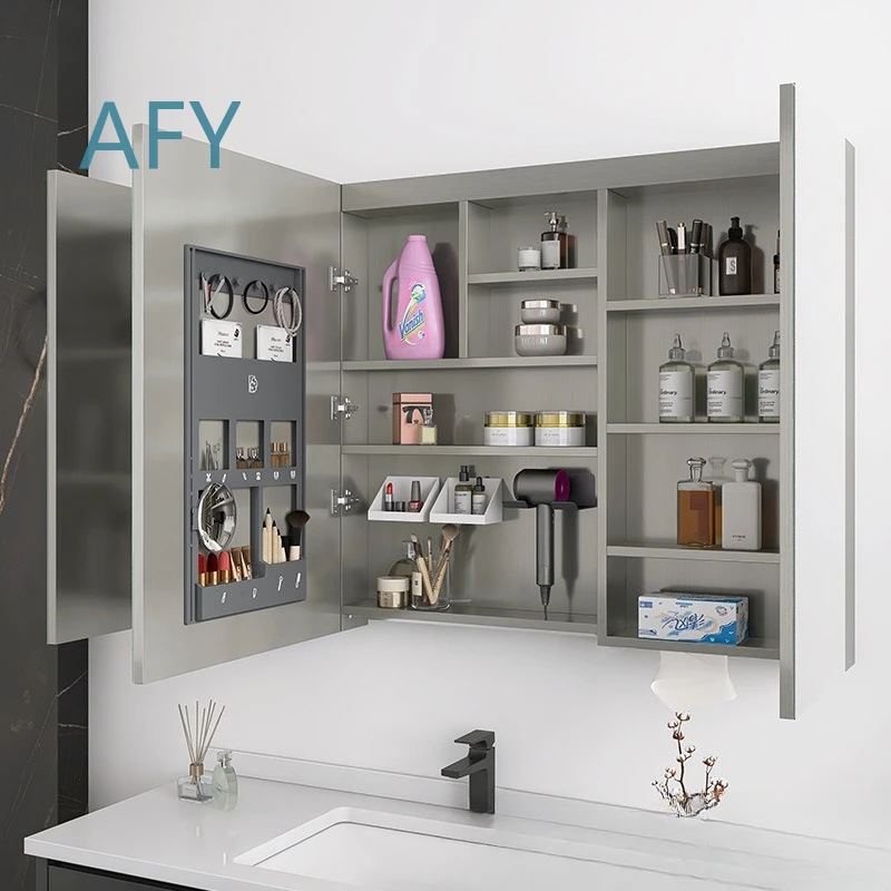 Stainless Steel Mirror Cabinet for Smart Bathroom Mirror Box for Toilet with LED Lighting and Anti-Fog Function