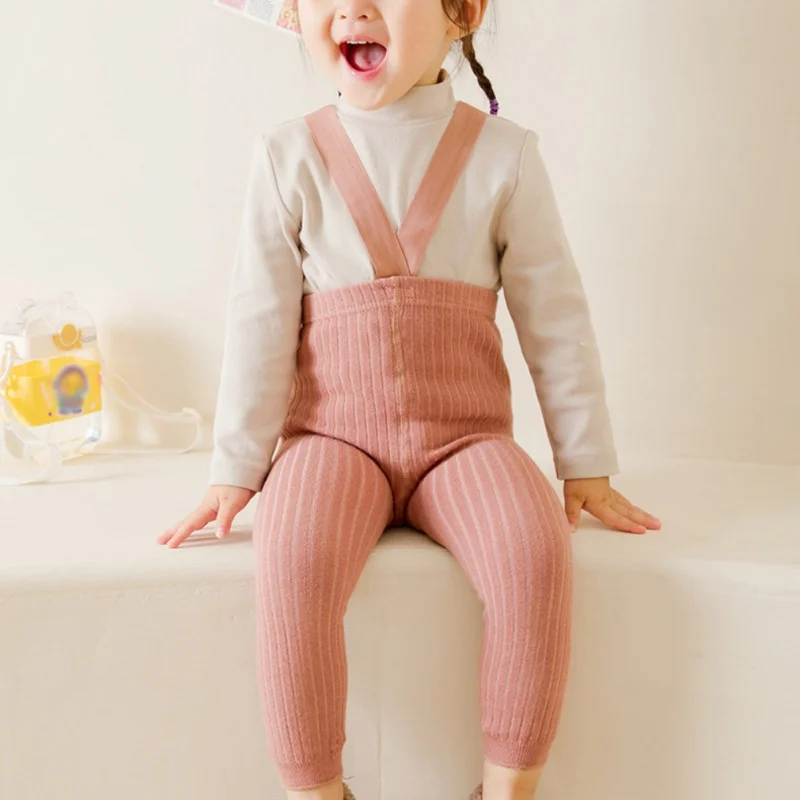 Autumn Kids Baby Simple Casual Ribbed Cotton Leggings Solid Color Baby Girl Boys Overalls Children Suspender Pantyhose 8 Colors