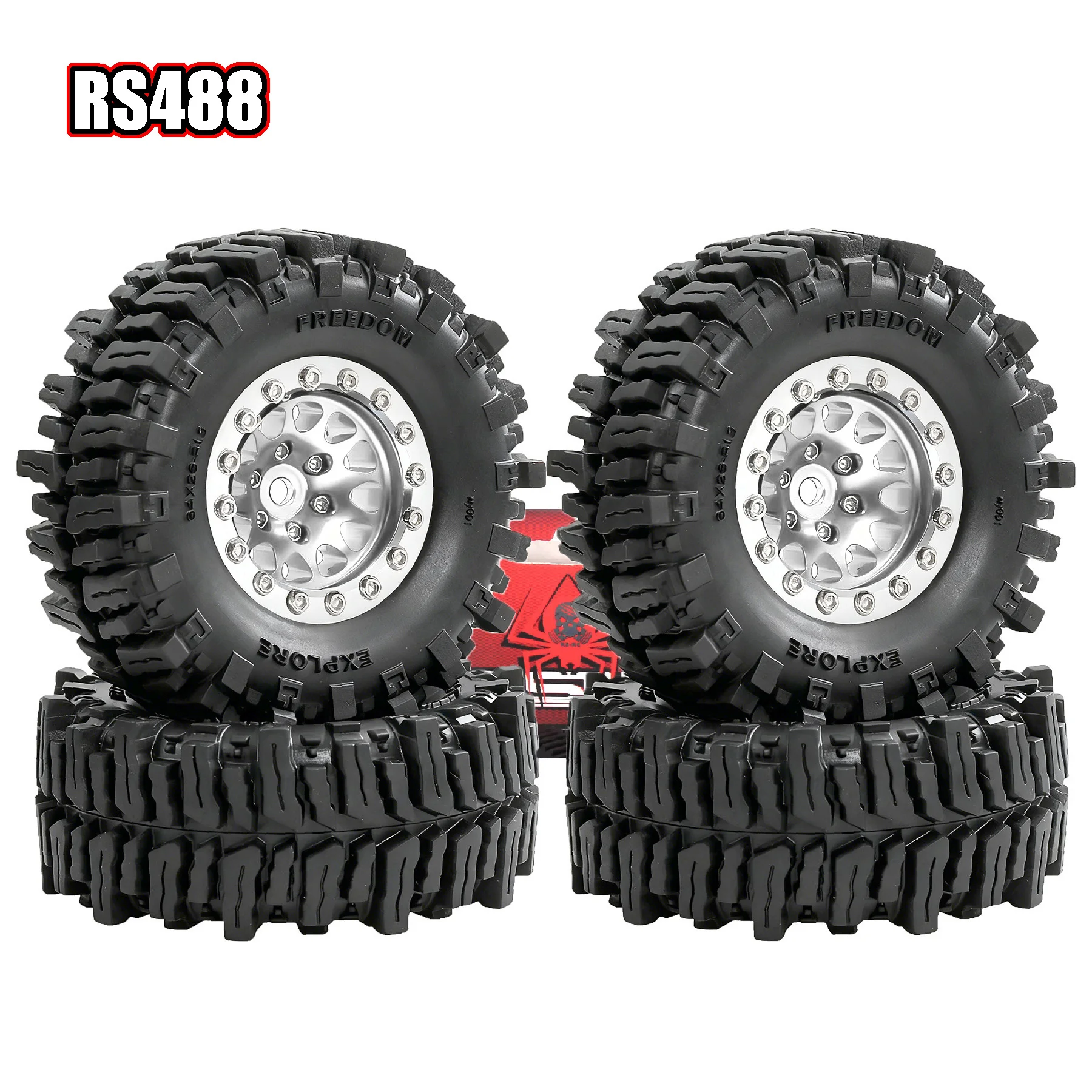 1.3inch Beadlock Wheels and Tires 64mm * 26mm Mud Slingers X Super Soft Sticky For RC 1/24 1/18 Crawler TRX4M SCX24 FCX24 FCX18