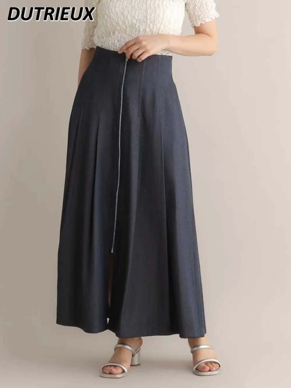 Japanese Style 2024 Summer New Thin Fashion Slimming Slit Denim Skirt for Lady Simple Solid Color Mid-length Women's Skirts