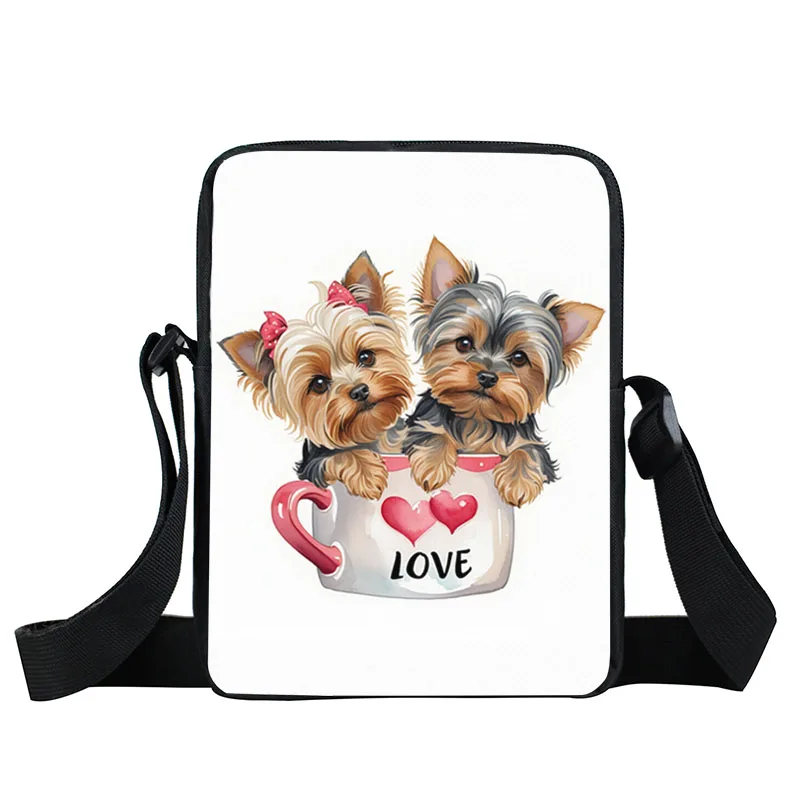 Cute Yorkshire Terrier Crossbody Bag Flowers Puppy Dog Women Handbag Shoulder Bags Portable Storage Bags Phone Holder Bookbag