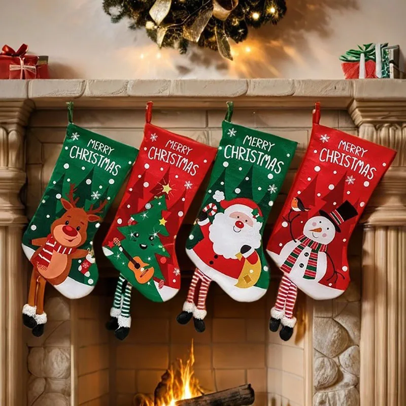 

Christmas Stocking Decorate Santa Claus Elk Snowman Xmas Tree Sock Bag New Year Party Xmas Letter Cartoon Fireplace Pendant Gift