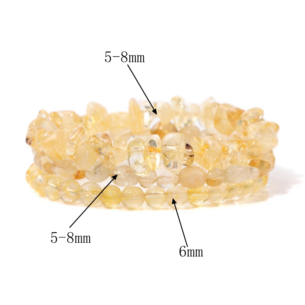 3Pcs/Set Natural Stone Citrines Bracelets for Women Reiki Bracelet Round Irregulat Chip Beaded Bracelet Stretch Bangle Jewelry