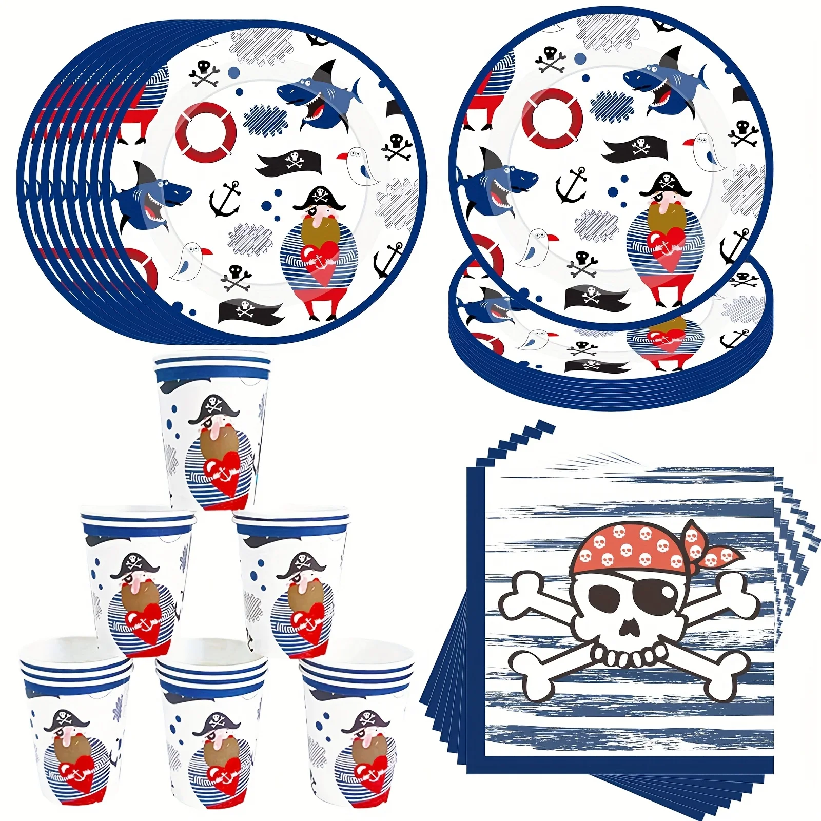 Pirate Party Disposable Tableware Set Plates Cups Napkins Pirate Birthday Dinnerware Pirate Birthday Party Decoration Supplies