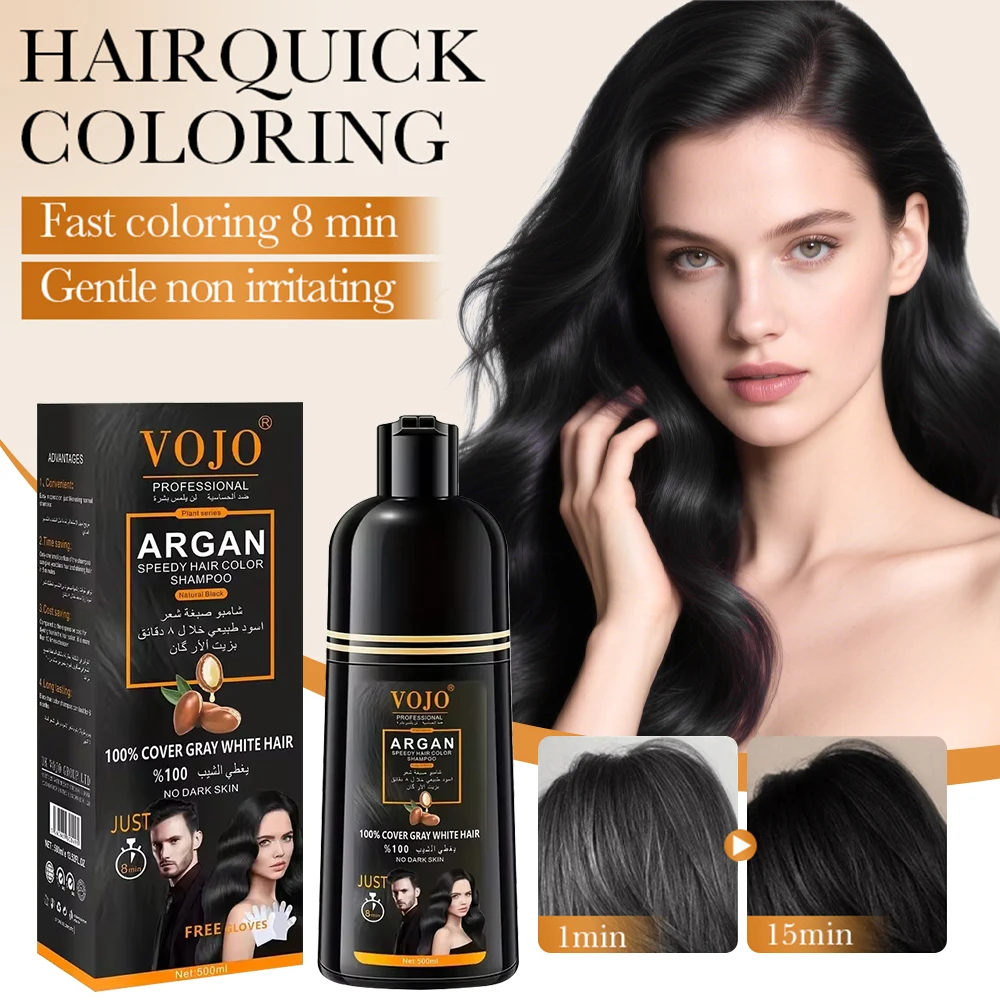 Champú Colorante para el Cabello de Larga Duración 500ml, 3 en 1, Champú Tinte para el Cabello, Nutrición Profunda a Base de Hierbas, Seguro, Cubre las Canas