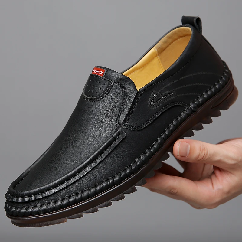 2023 New Spring Man Split Leather Shoes Rubber Sole Autumn Anti Slip Casual Loafers Man Flats Leather Shoes