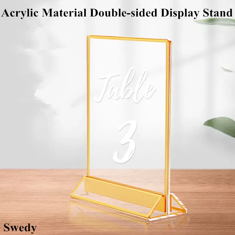 4 Pieces A5 148x210mm Acrylic Sign Holder Display Stand Gold Border Restaurant Menu Paper Holder Wedding Table Name Label Holder