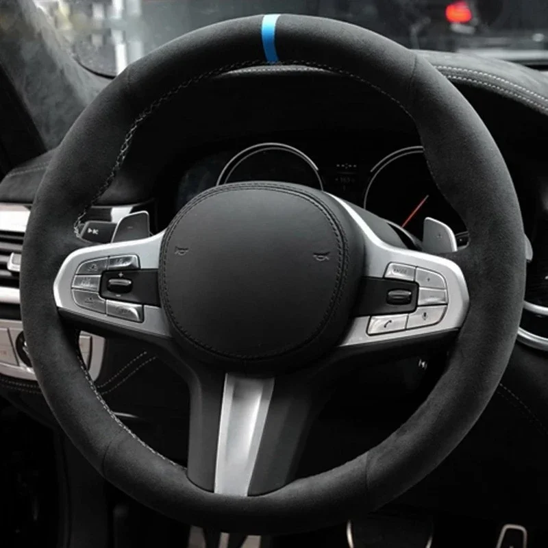 

Car Steering Wheel Cover Non-slip Wear-Resist Black Suede Leather For BMW G30 525i 530i 530d M550i M550d 2017 2018 G32 630i 640i