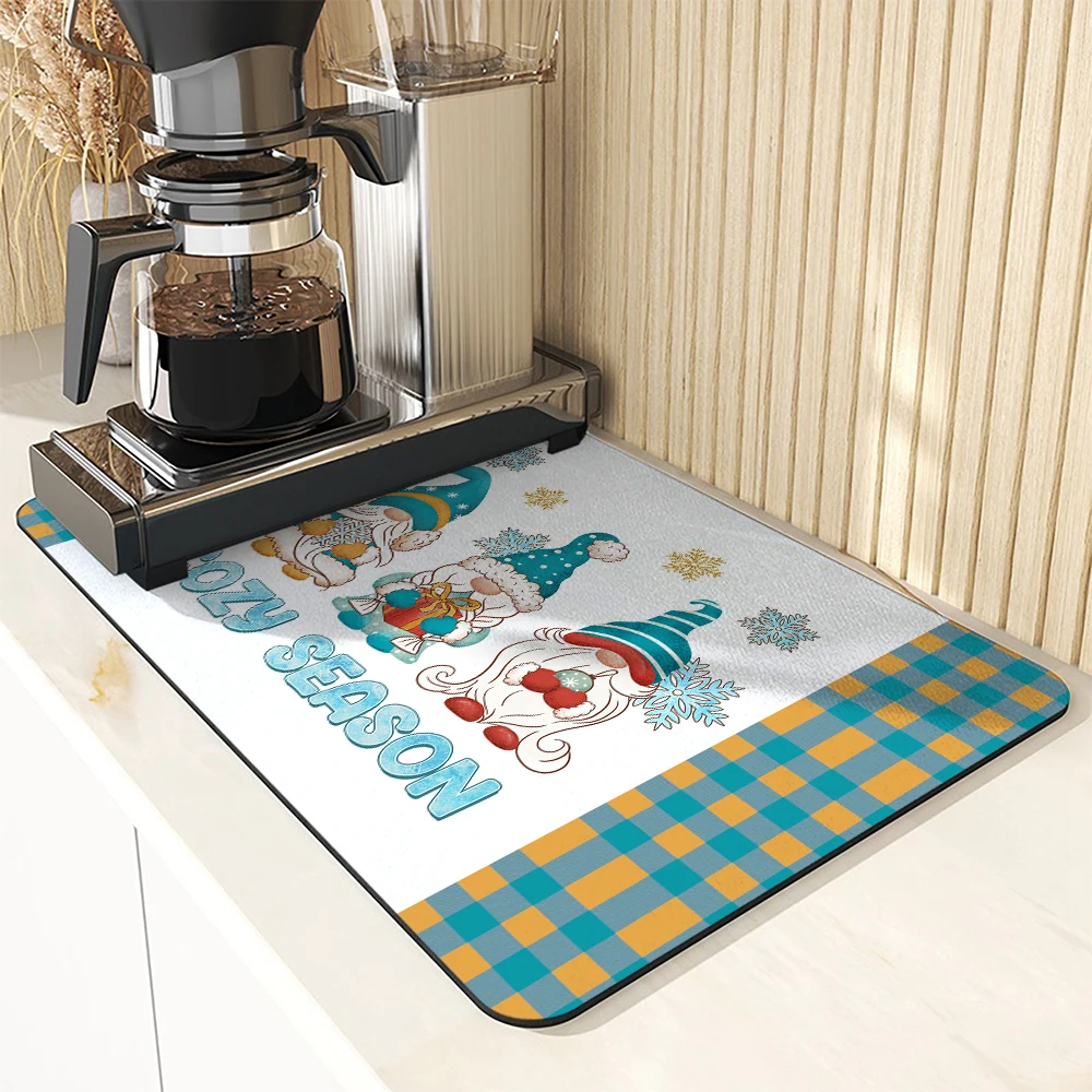 Coffee Cup Drying Mat Christmas Fun Non-slip Absorbent Mat Diatoms Tableware Kitchen Counter Drain Mat Coffee Bar Drain Mats