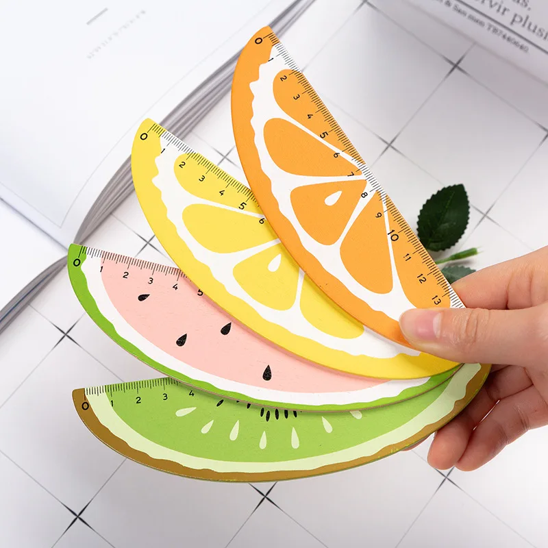 4Pcs Korean Cute Cartoon Fruit Ruler 15cm Wooden Creative Hand Account Ruler Fresh Style Student Exam Measuring Stationery