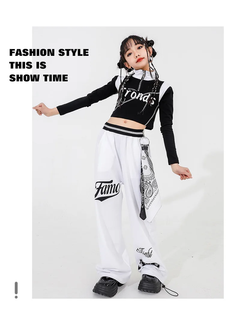 Mädchen Hip Hop Crop Tops Schwarz Cargo Pant Kinder Ballsaal Outfits Street Dance Jogger Kleidung Sets Kind Streetwear Jazz Kostüme