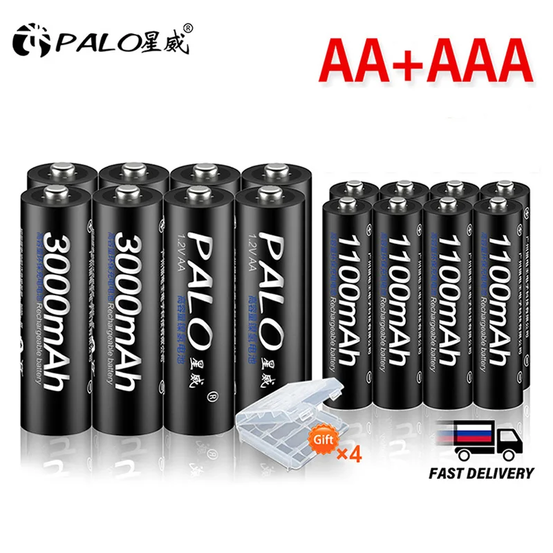 PALO 3000mAh 1.2V AA Rechargeable Batteries + 1100mAh 1.2V A