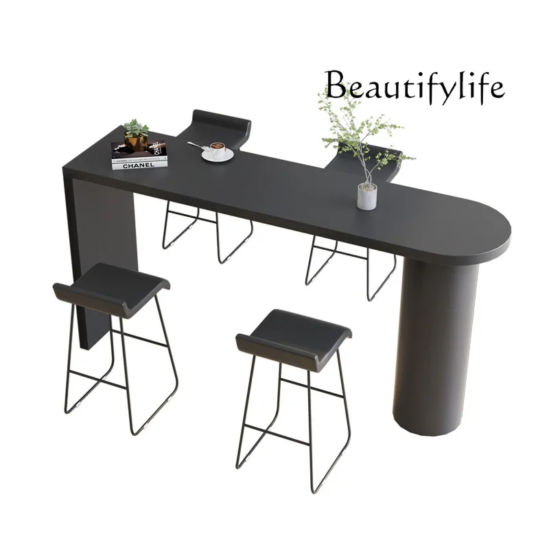 

Nordic solid wood bar counter table restaurant wall island light luxury living room high table and chair combination