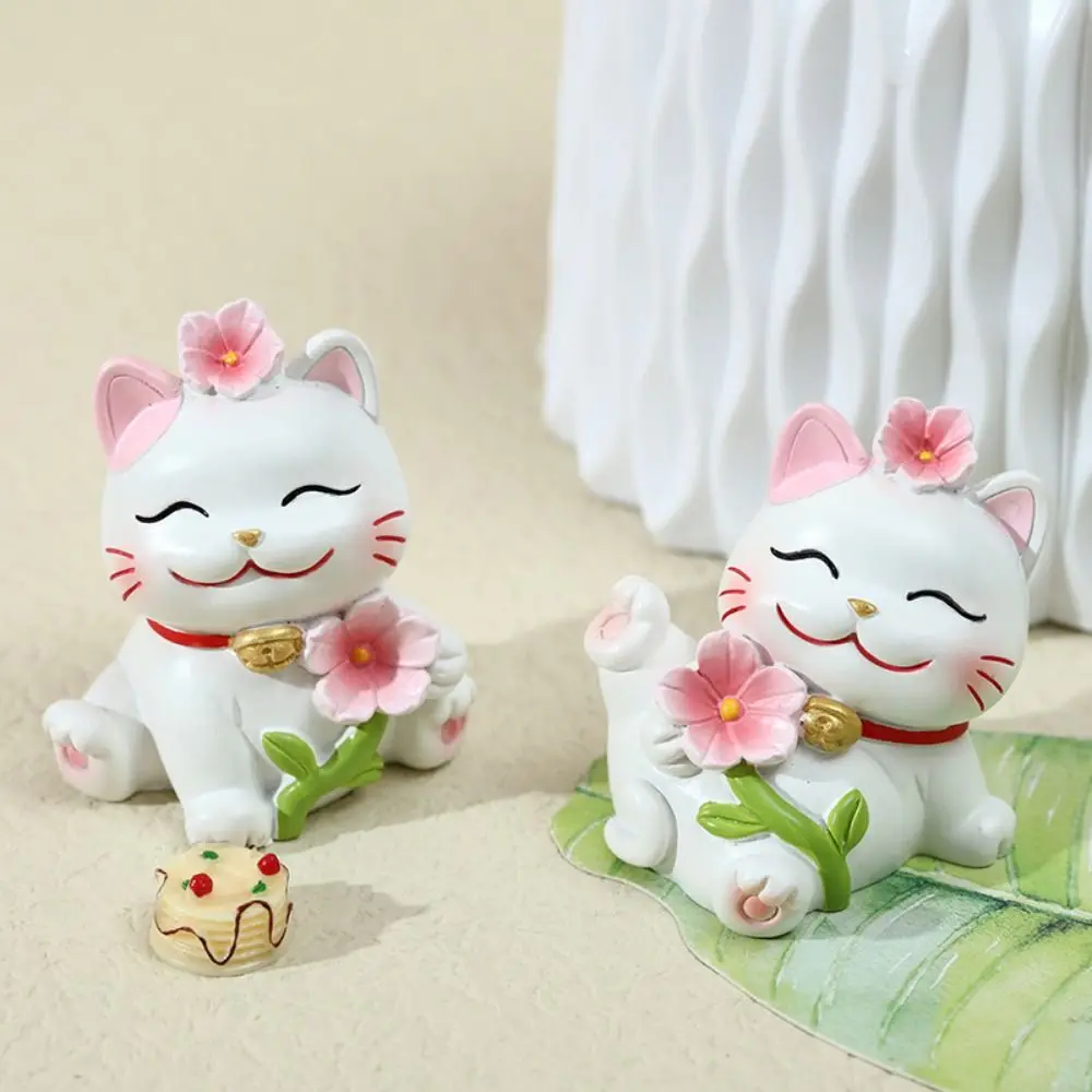 Shake Head Lucky Cat Car Decoration Cartoon Cat Waving Arm Mini Lucky Cat Figure Sakura Multipurpose Car Fortune Cat Ornament