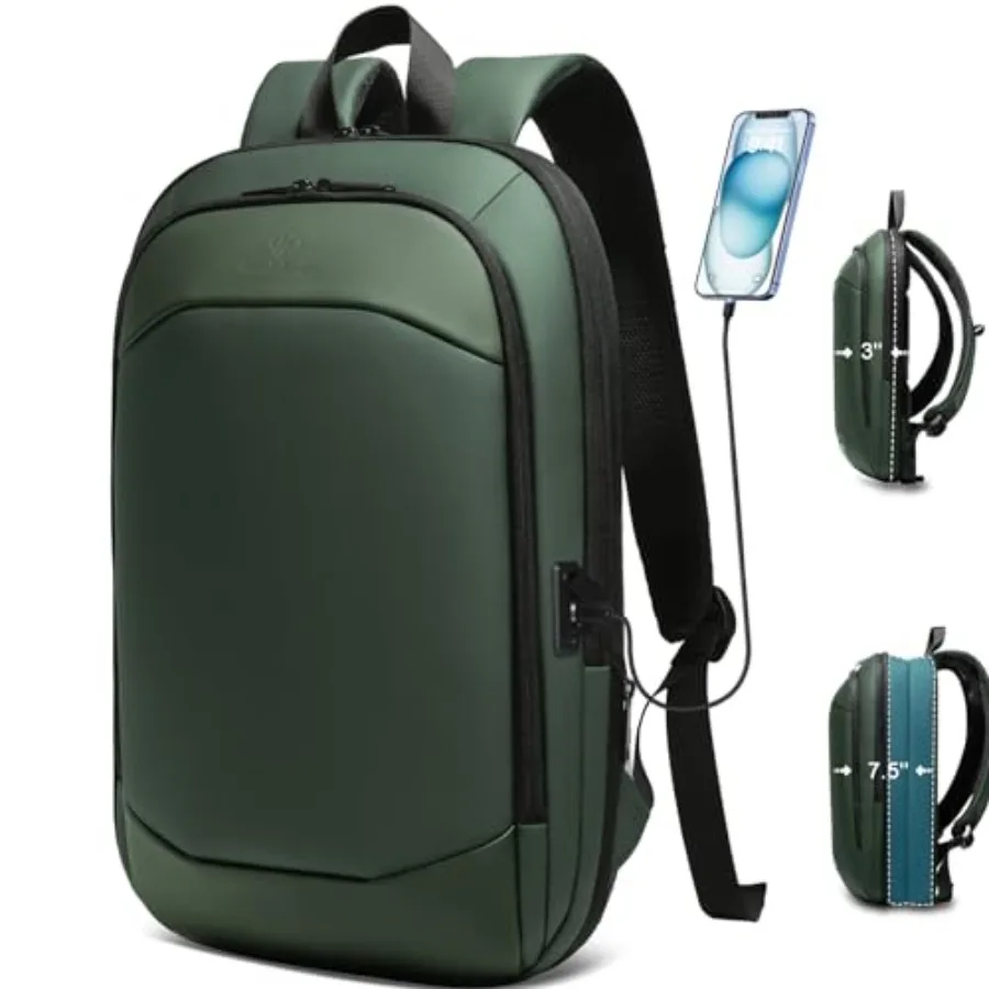 

Business Backpack Slim Expandable Waterproof Travel Laptop Backpacks with USB Charger Port Anti-Theft Lightweight Large Work Co