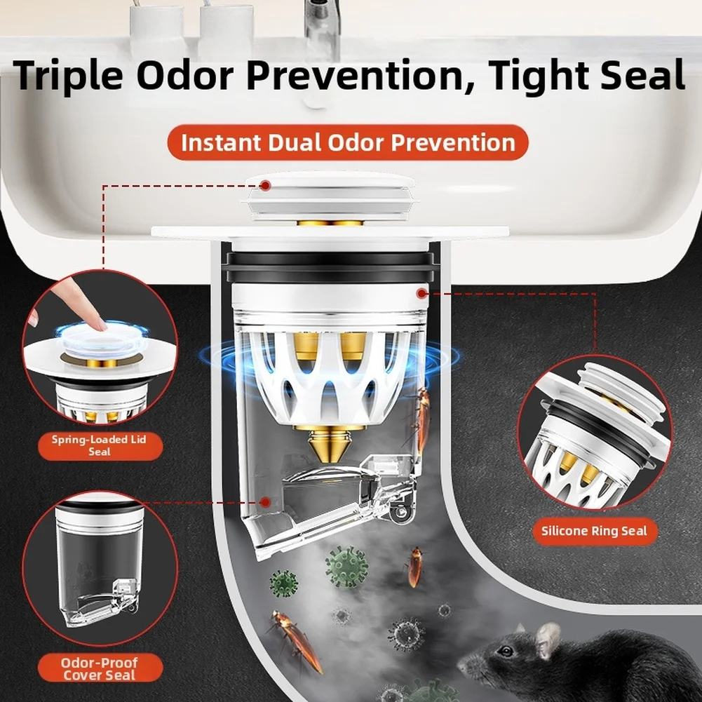 1PCS Basin Drain Stopper Kitchen Washbasin Sink Leak-Plug Floor Drain Filter Anti Built-in Filter Basket For 34-40mm Basin