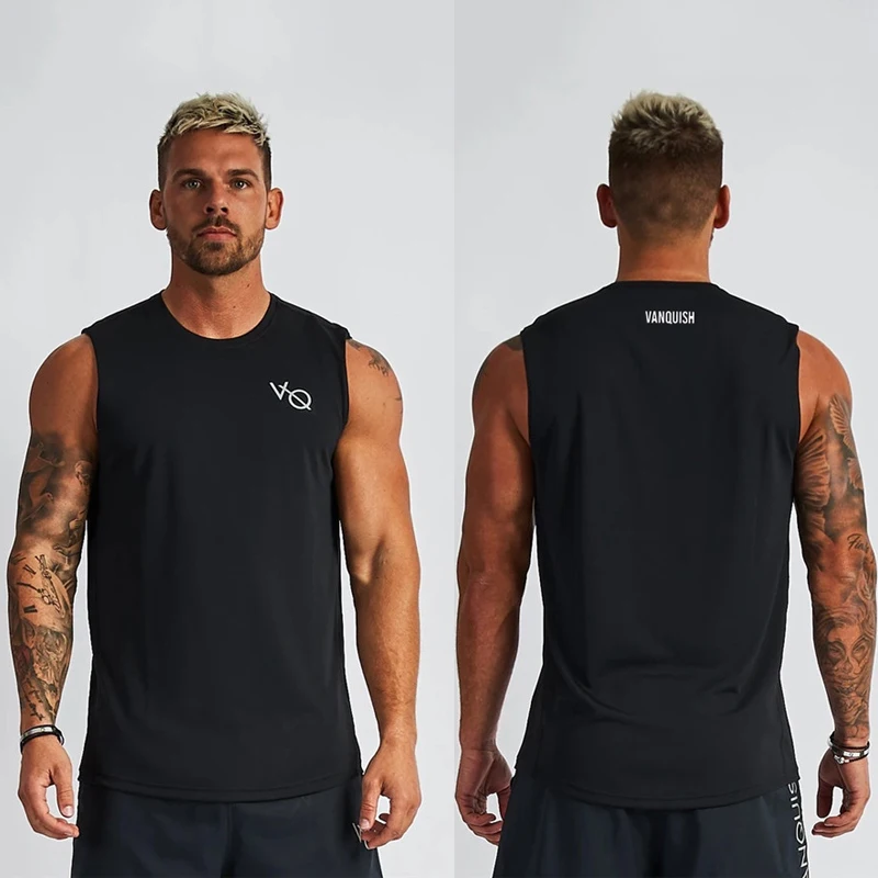 Summer New Men Sports Fitness Vest Cotton Round Neck Sleeveless T-Shirt Jogger Gym Running Bodybuilding Basketball Training Vest