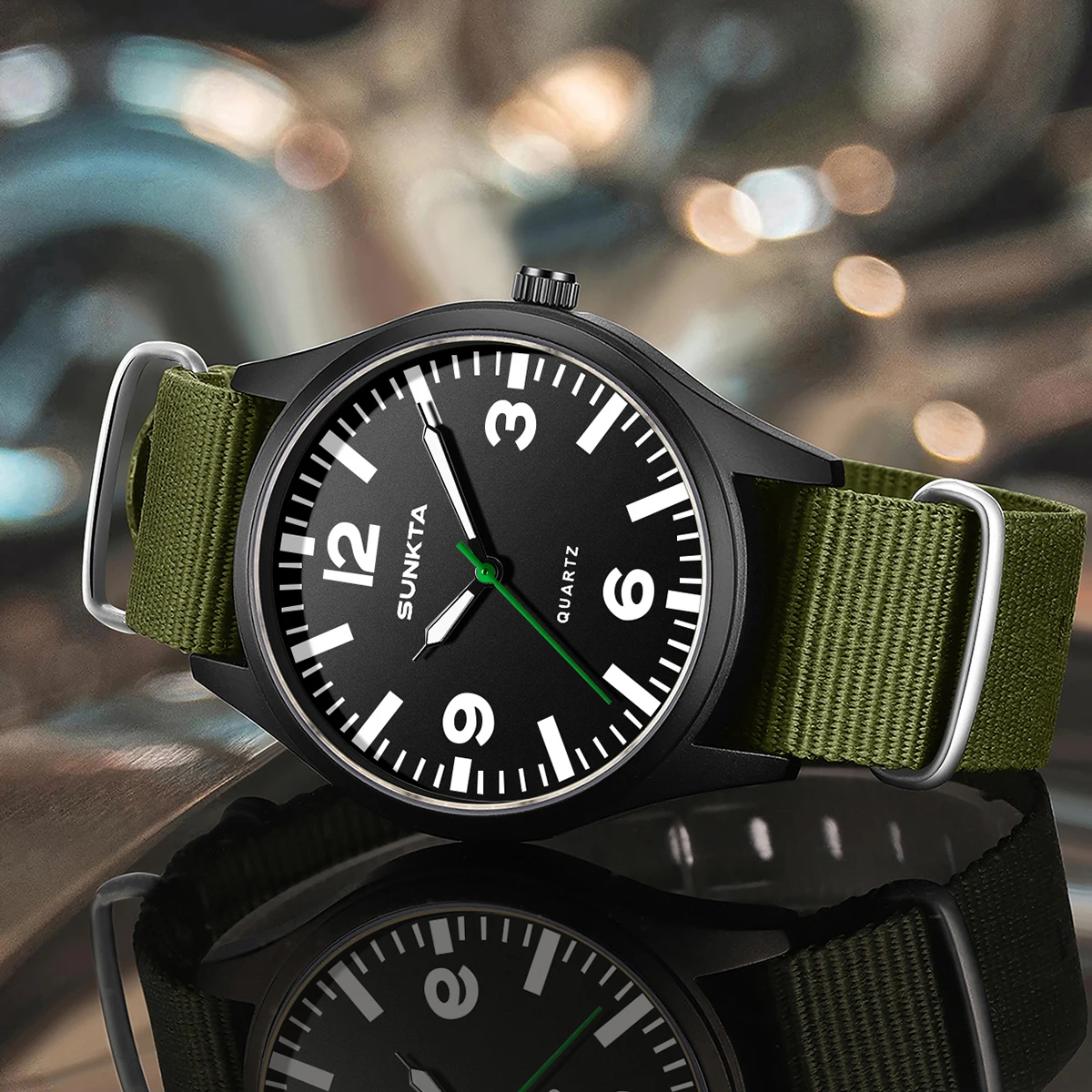 LIGE 선타 패션 클래식 시계 아웃도어 캐주얼 스포츠 나일론 스트랩 방수 발광 쿼츠 시계 남성용 선물