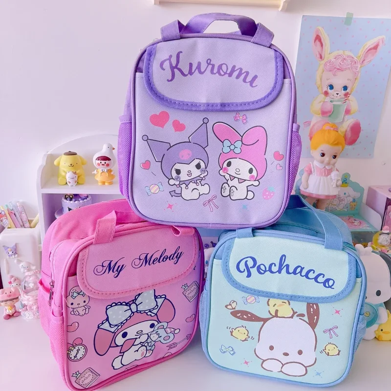 Sanrio Kawaii Kuromi Lunch Bag Anime My Melody Cinnmoroll Travel Thermal Breakfast Box School Child Large Capacity Tote Food Bag