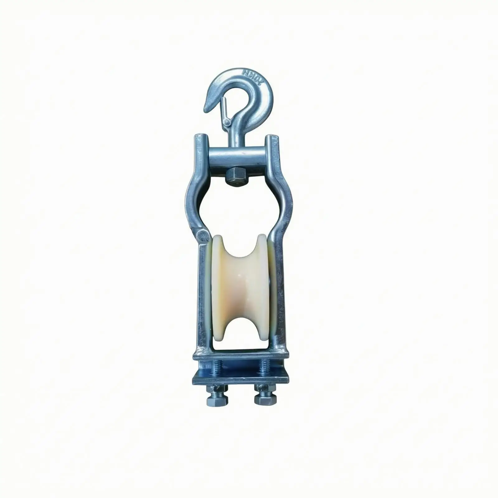 Compact Snatch Block with Single Nylon Wheel for Cable Installation Durable Metal Frame with Central Axle for Stability