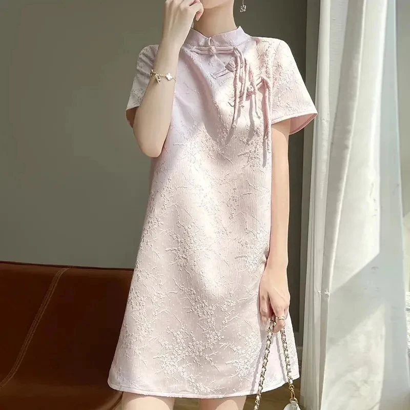 

2026 new chinese style stand collar qipao dress satin jacquard button tassel cheongsam graceful temperament daily improved qipao