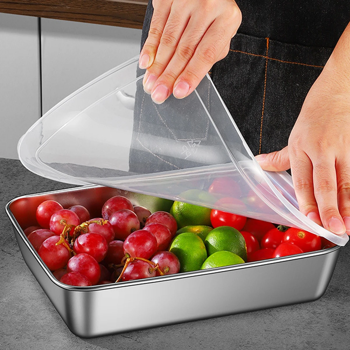 

1Pcs Useful Stainless Steel Food Storage Containers Stackable with Sealed Lids Refrigerator Storage Box Grill Plate