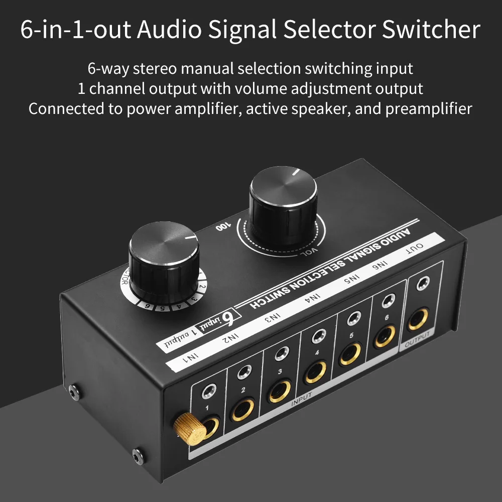 6-in-1-out  Signal Selector Switcher 6 Input & 1 Output Source Selection Switcher  Signal Selection  for Headphones
