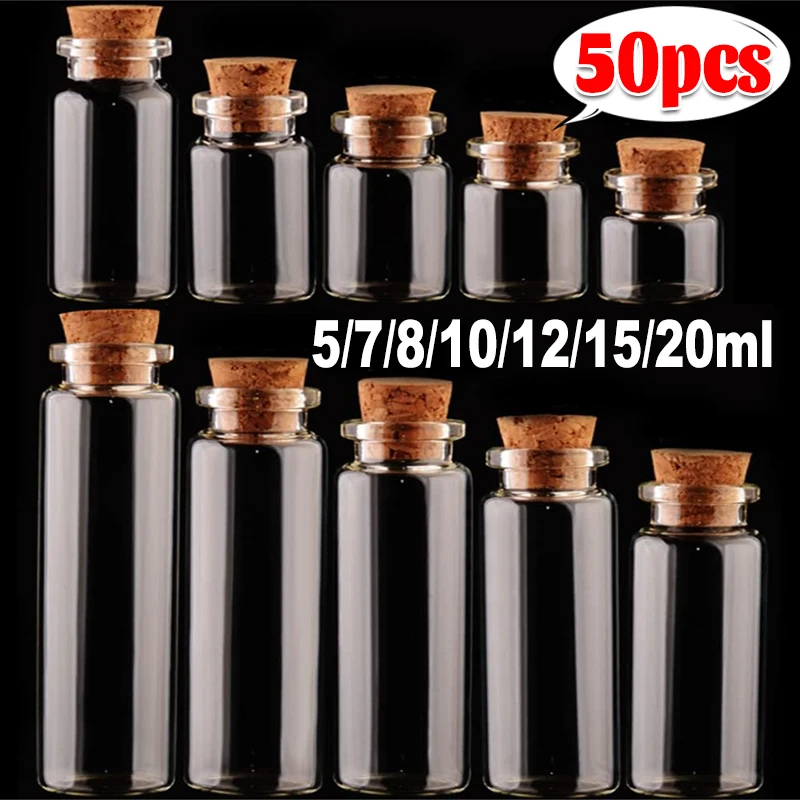 Small Glass Bottles with Cork Tiny Empty Glass Jars Craft Art Vials Transparent Wishing Bottles Birthday Wedding Party Favors