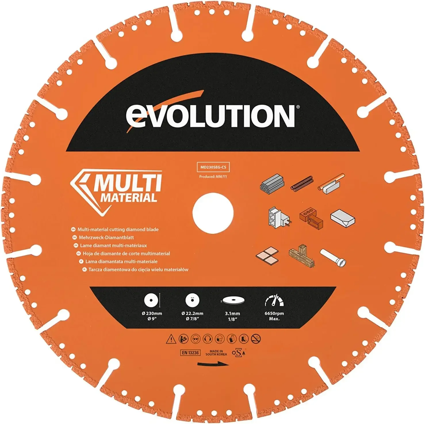 9 Inch Multi Material Diamond Blade with Segmented Edge, 7/8 in Bore, Multi-Purpose & Metal Cutting Diamond Blade