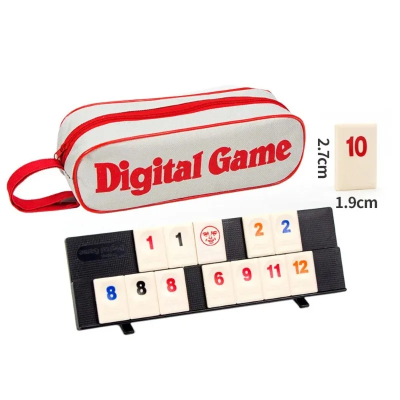 Classici giochi da tavolo per famiglie Mini mattonelle di ramino con rack divertente gioco di Puzzle matematico Set versione da viaggio In borsa regalo