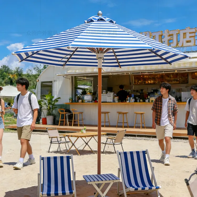 Outdoor central column umbrella Striped parasol Hotel B & B courtyard umbrella Commercial external Seaside beach