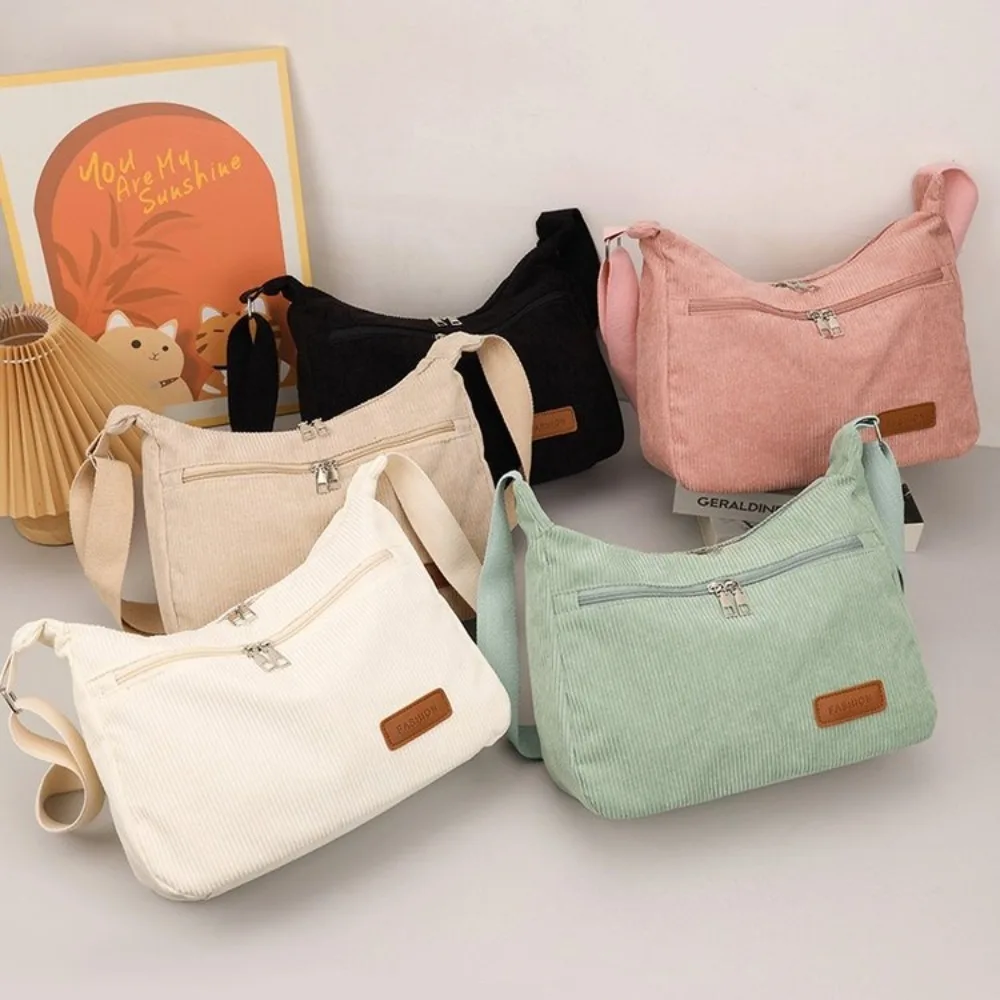 

Fashion Corduroy Shoulder Bag Large Capacity White Classroom Bag Tote Handbag Student
