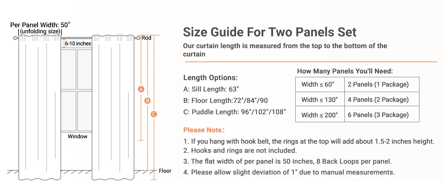 Size Guide for Linen Blackout Curtains