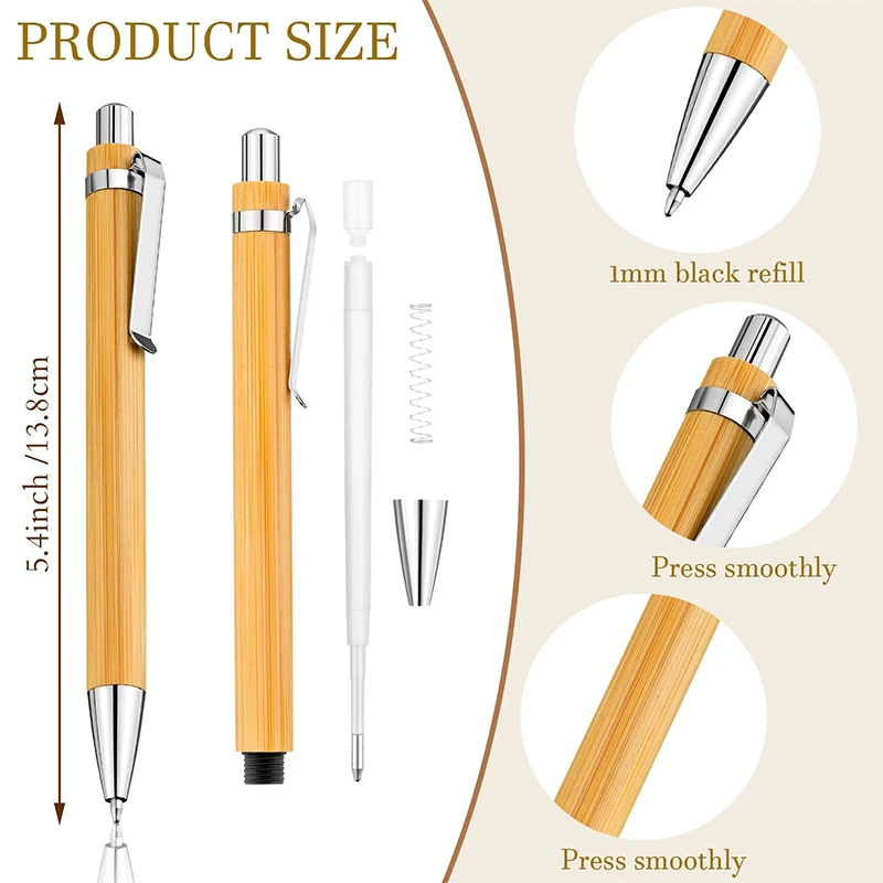 Imagem -06 - Canetas Esferográficas de Bambu Caneta Esferográfica Retrátil de Madeira Tinta Preta de Bambu mm Caneta Canetas de Madeira para Escola de Escritório em Casa 30 Peças