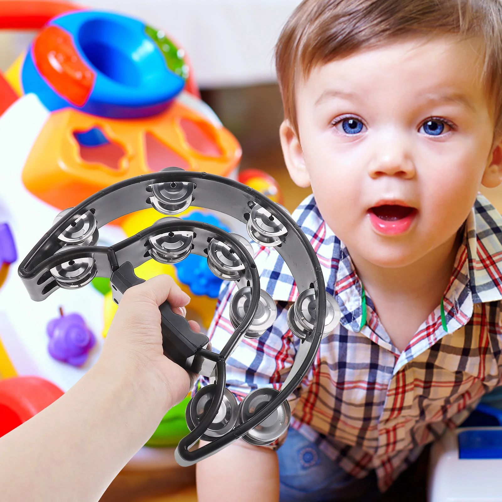 

6Pcs Kids Percussion Instrument Set Foot Tambourine H held Double Rows Metal Cymbals Rhythm Education Toy Musical