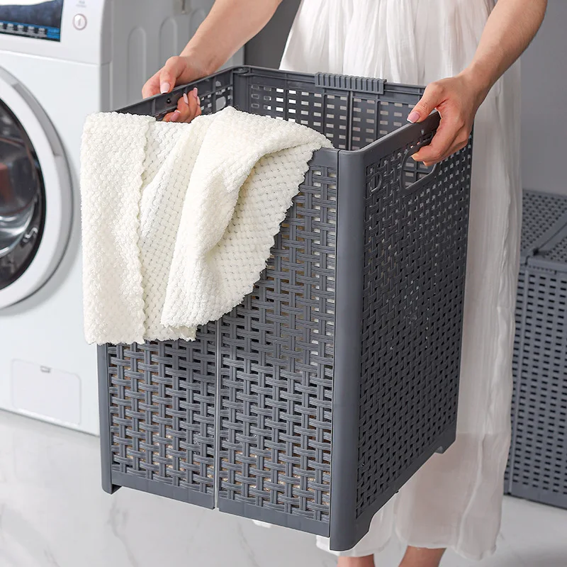 New 2023 Folding Laundry Basket Sundries Container With Lid Partition Laundry Foldable Dirty Clothes Basket Bathroom Storage - Image 2