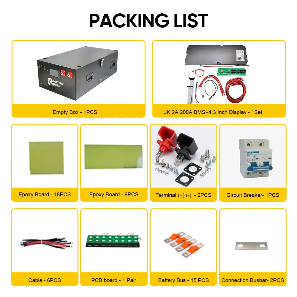 DIY Kits 48V 280AH LiFePO4 Battery JK 16S 200A Smart BMS 51.2V DIY Kits 280ah BT LCD 2A Active Balancer Case Assemble Box